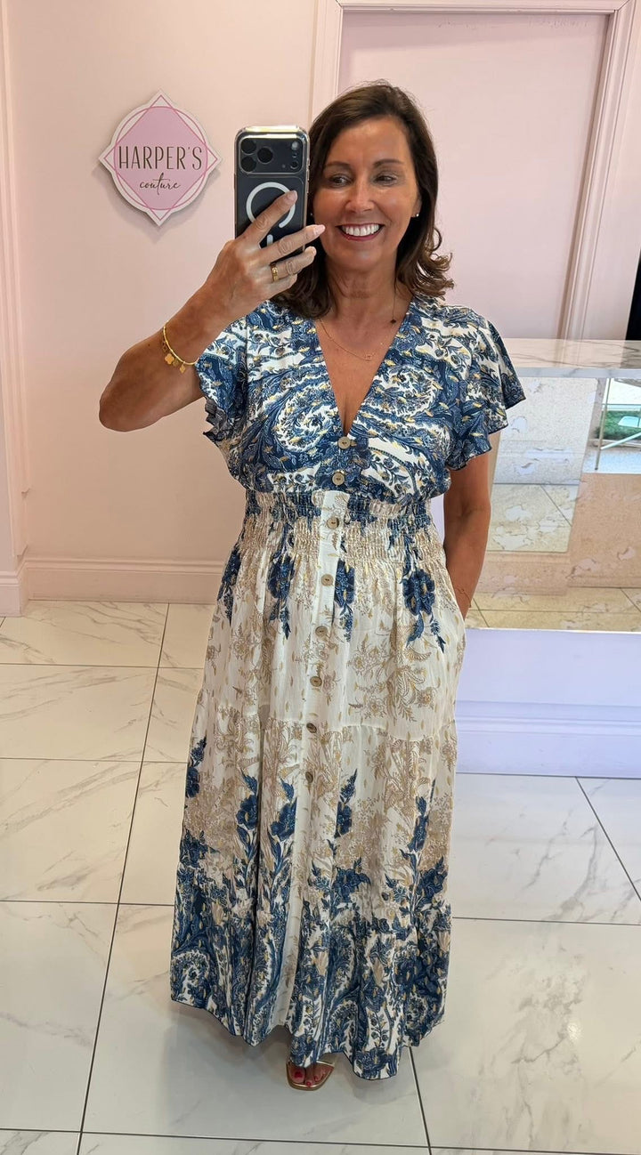 Trina Bohemian Button Midi Dress