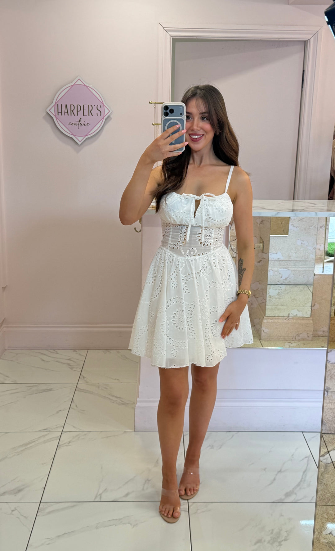 Drew White Broderie Anglais Dress