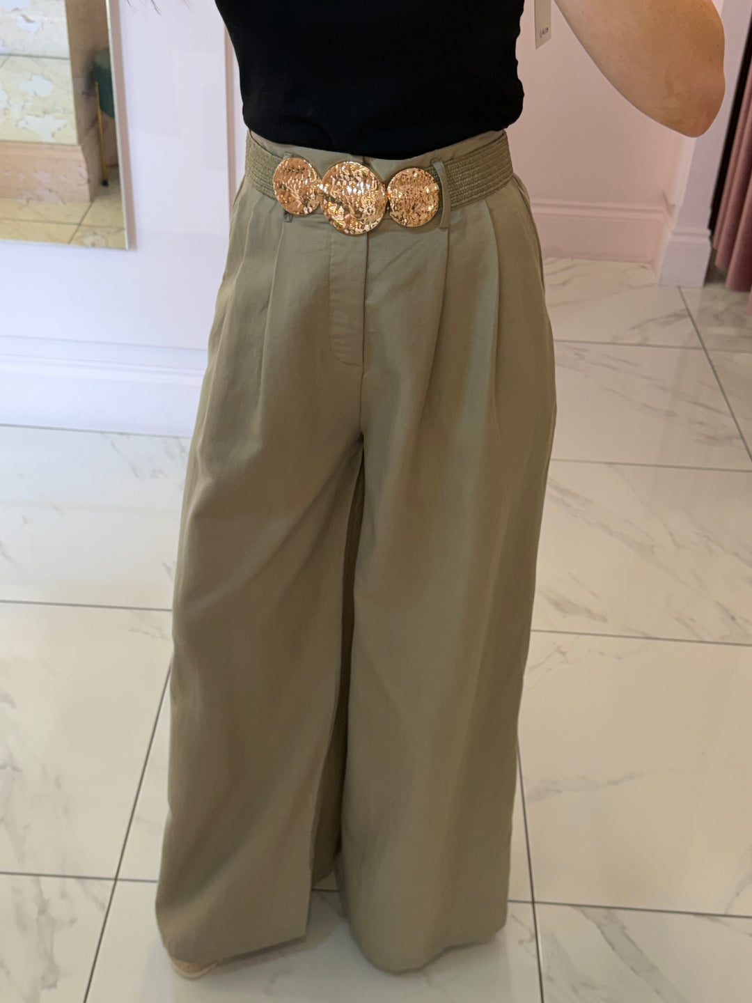 Isla Linen Look Wide Leg Belted Trousers
