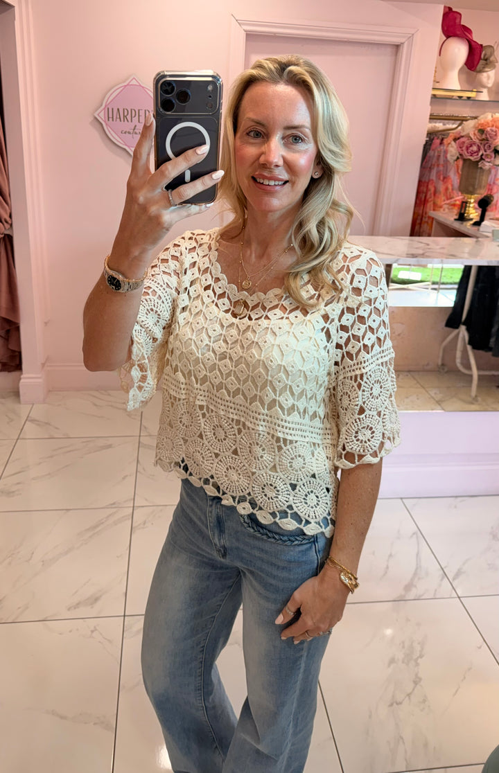 Nancy Cream Crochet Top