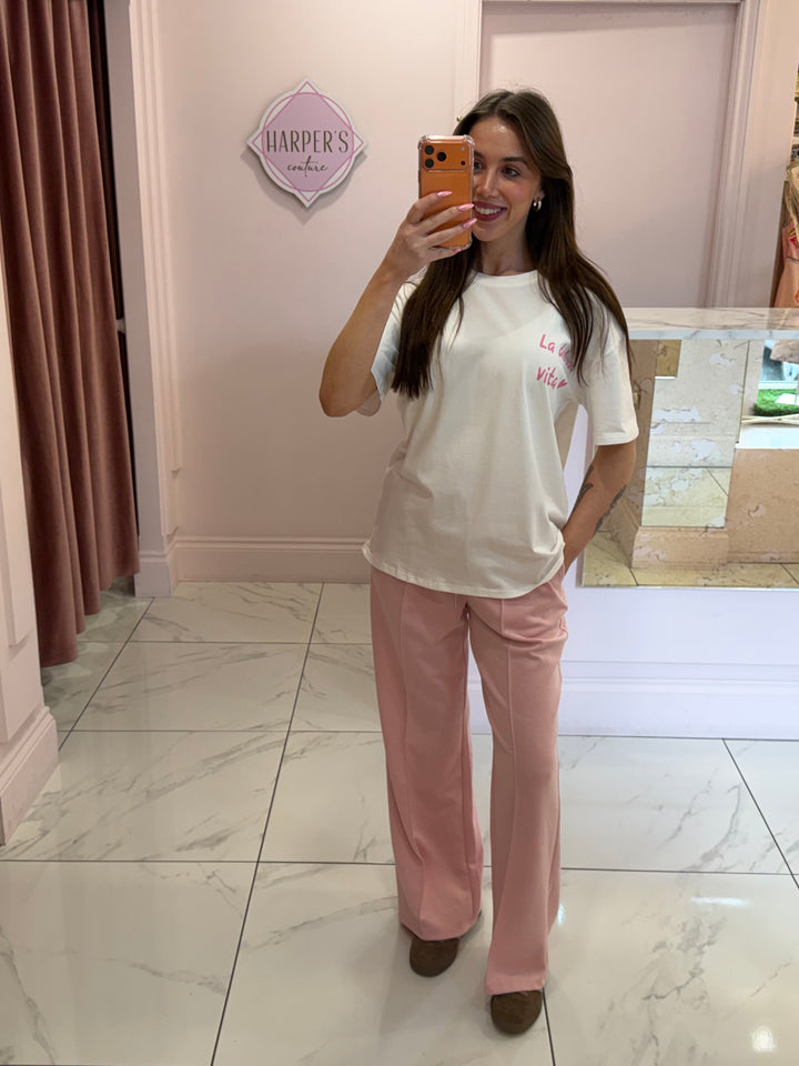 Dolce White &amp; Pink Printed Back T-Shirt