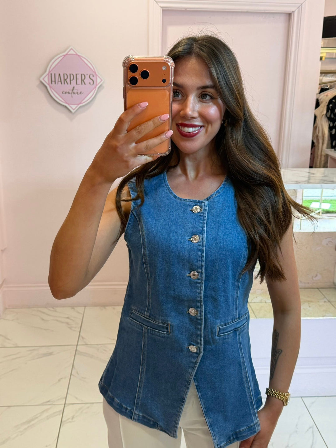 Elodie Denim Button Detail Waistcoat