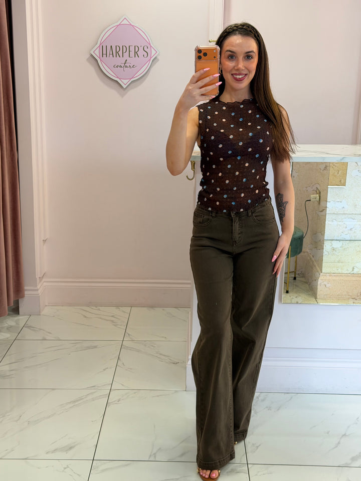 Suzie Chocolate Spot Mesh Top