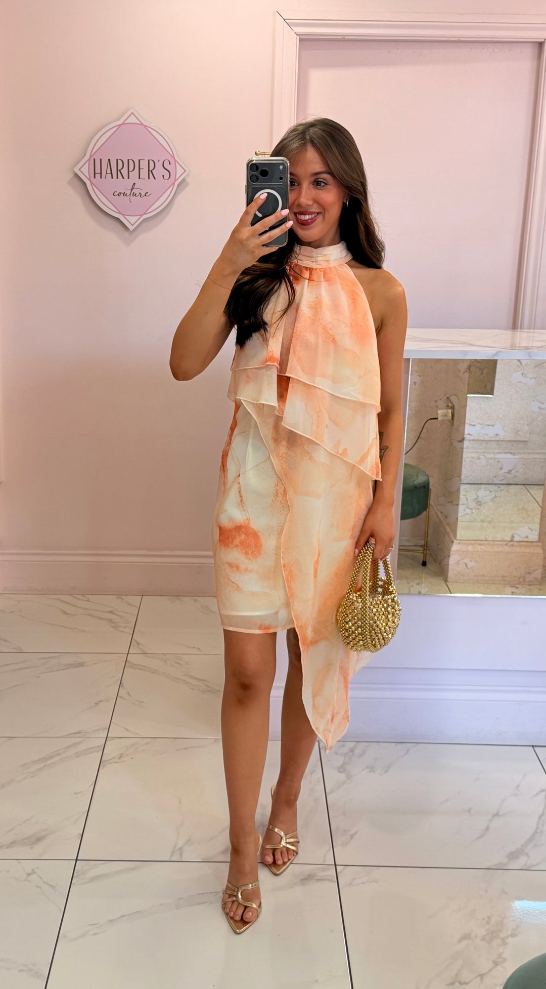 Neama Peach Layered Asymmetrical Dress