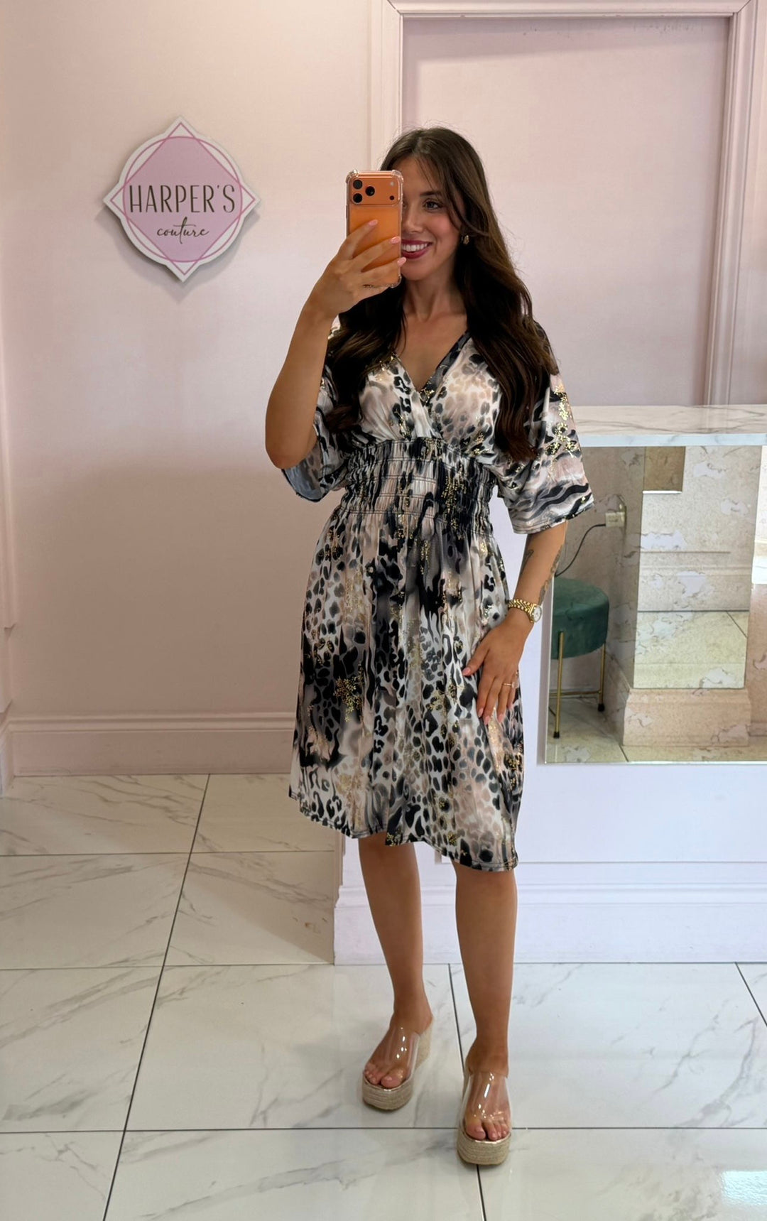 Celesta Animal Print Slinky Dress