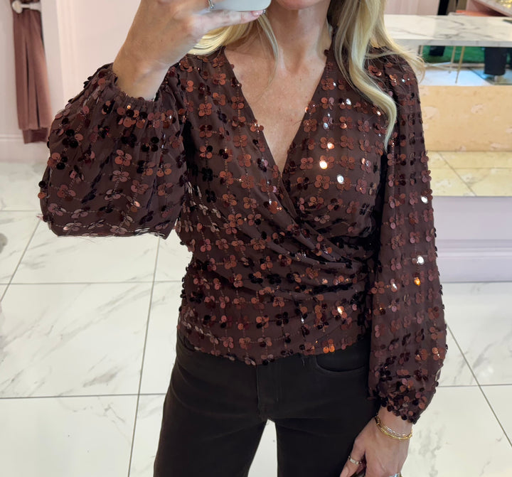 Tiffany Sequin Wrap Top