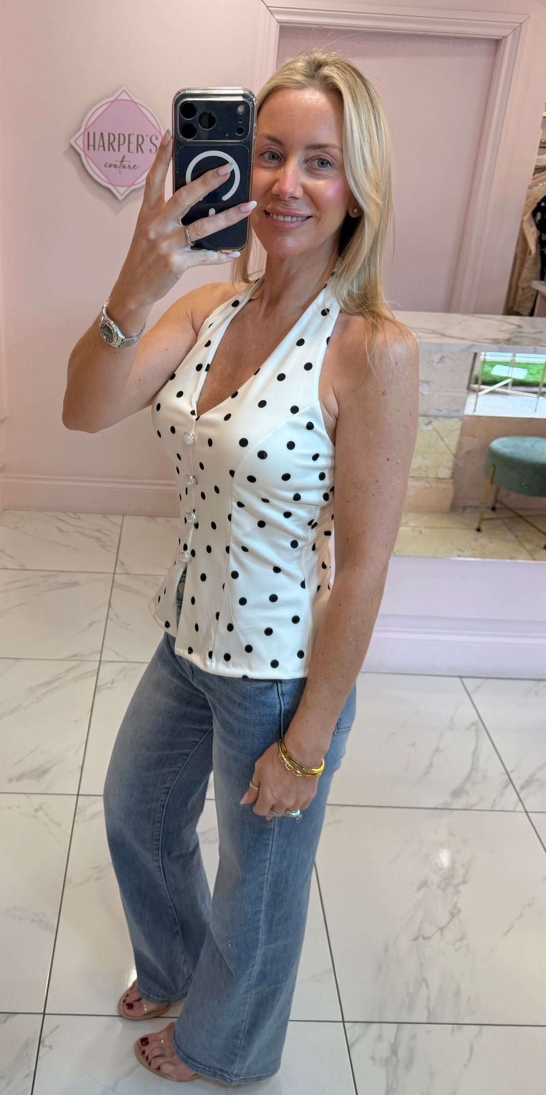 Ester Polka Dot Halterneck Top