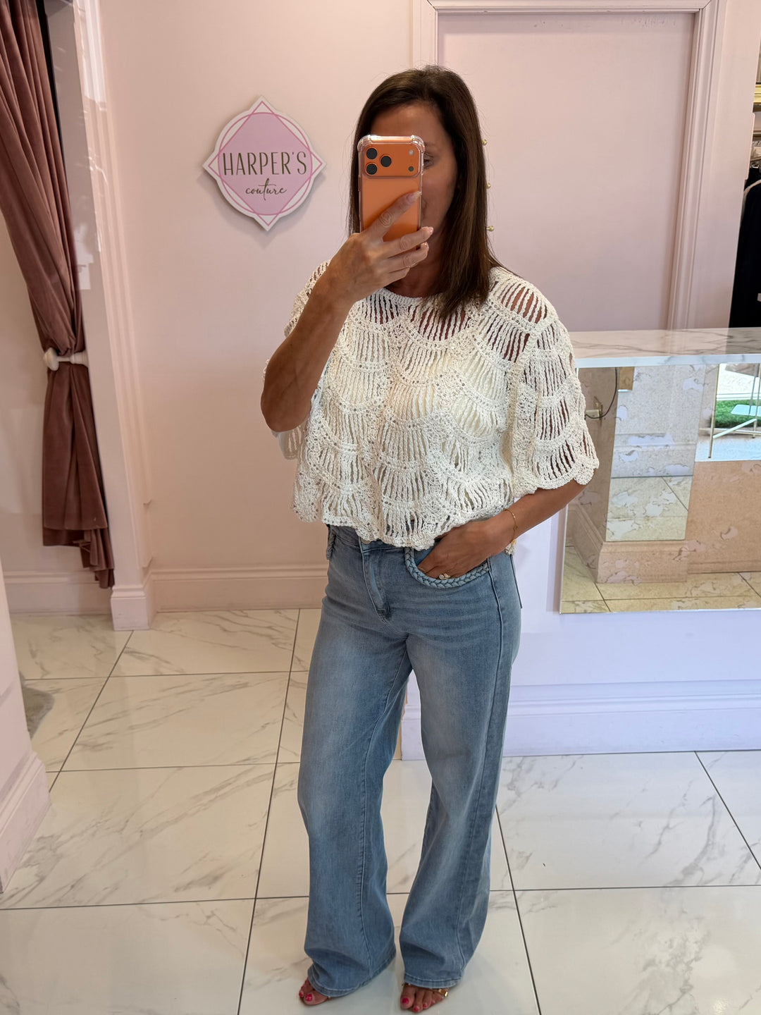 Jerry Sparkle Crochet Detail Top