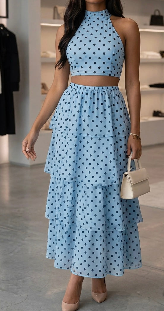 Laura Polka Dot Tiered Skirt &amp; Top CoOrd