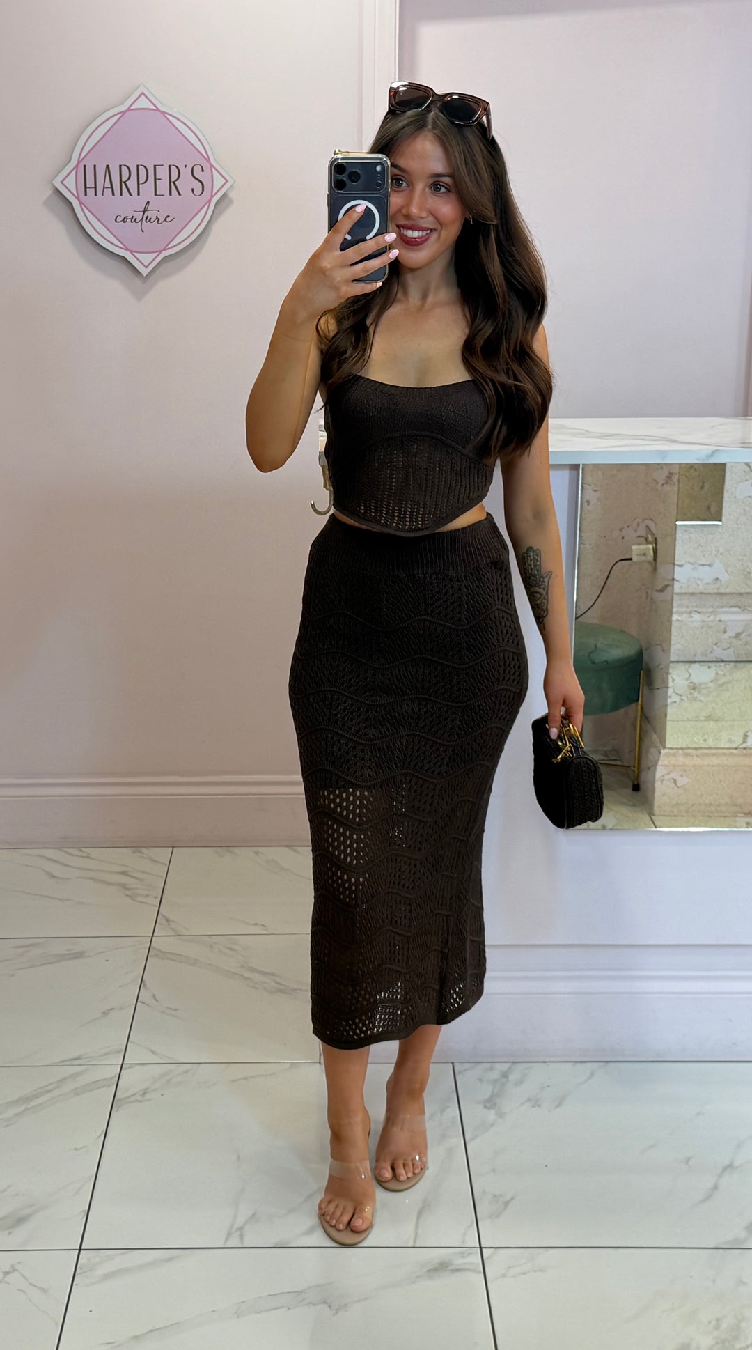Tori Crochet Top &amp; Skirt Co Ord Set