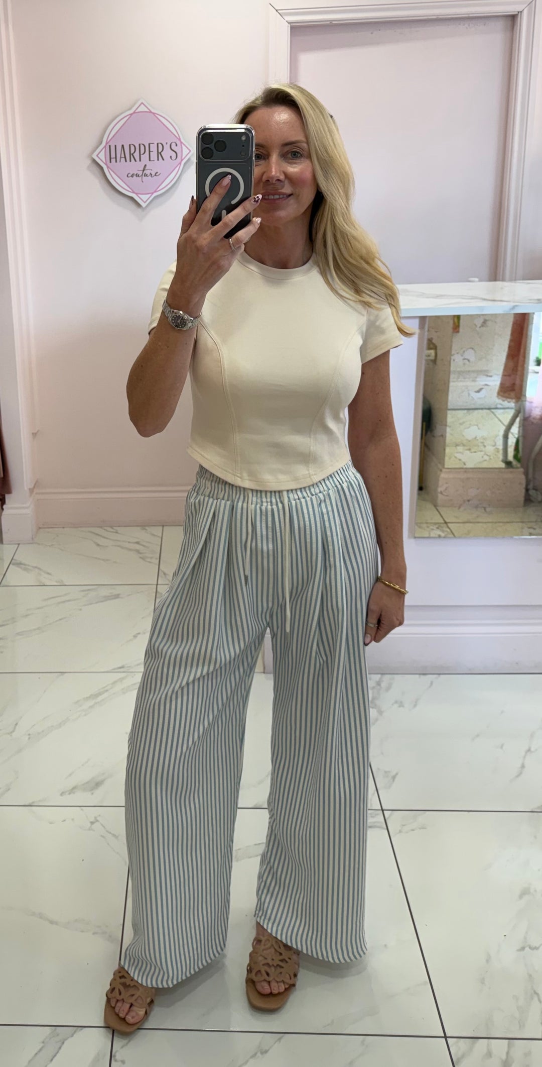 Lightweight stripe Textured Trousers
