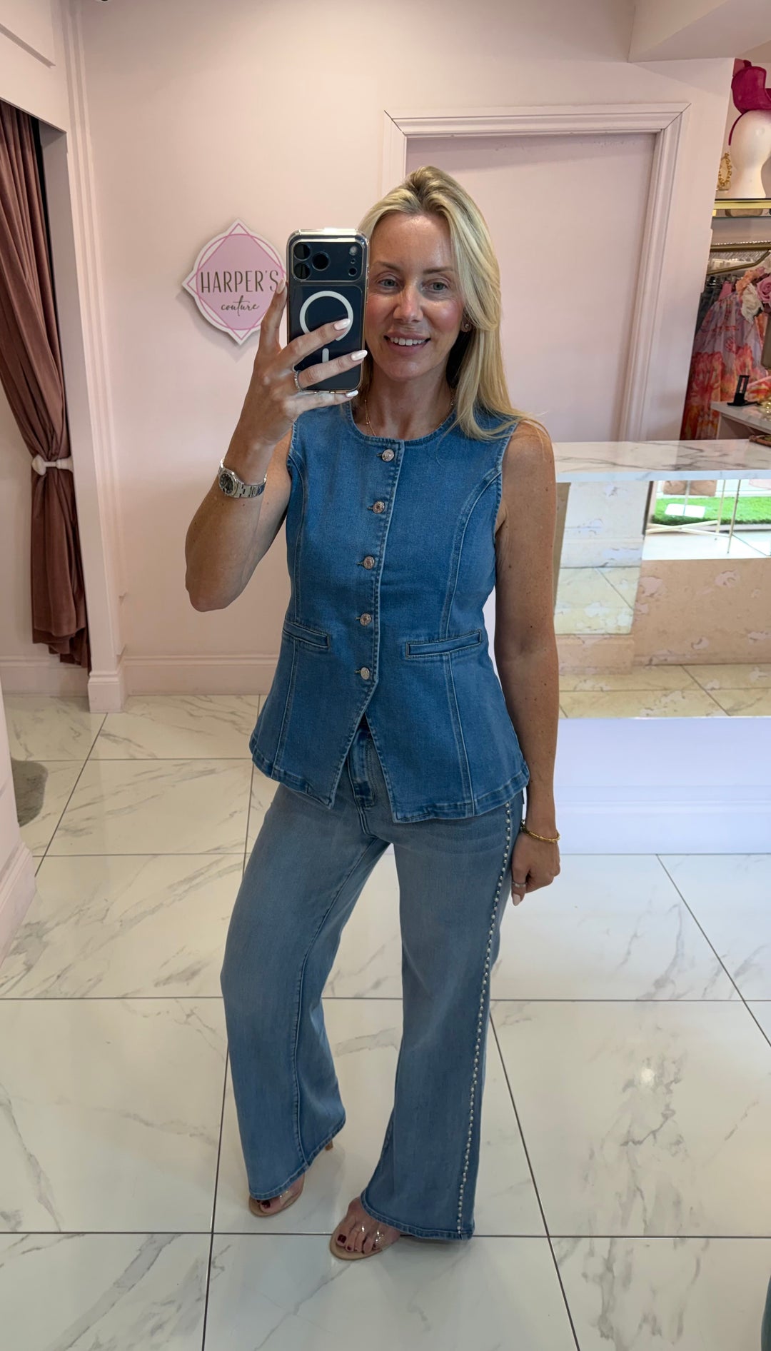 Elodie Denim Button Detail Waistcoat
