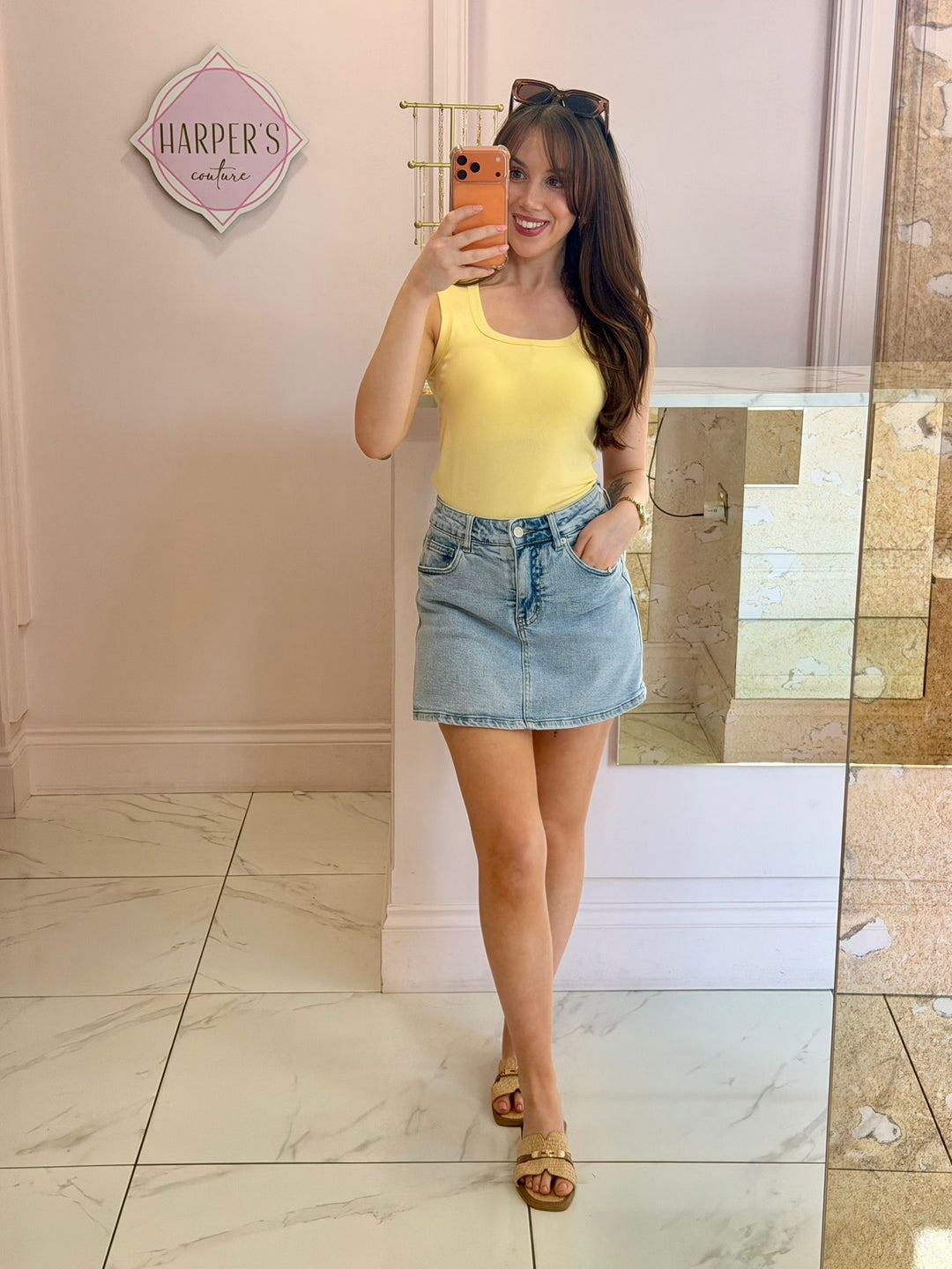 Dania High Waist Denim Skort