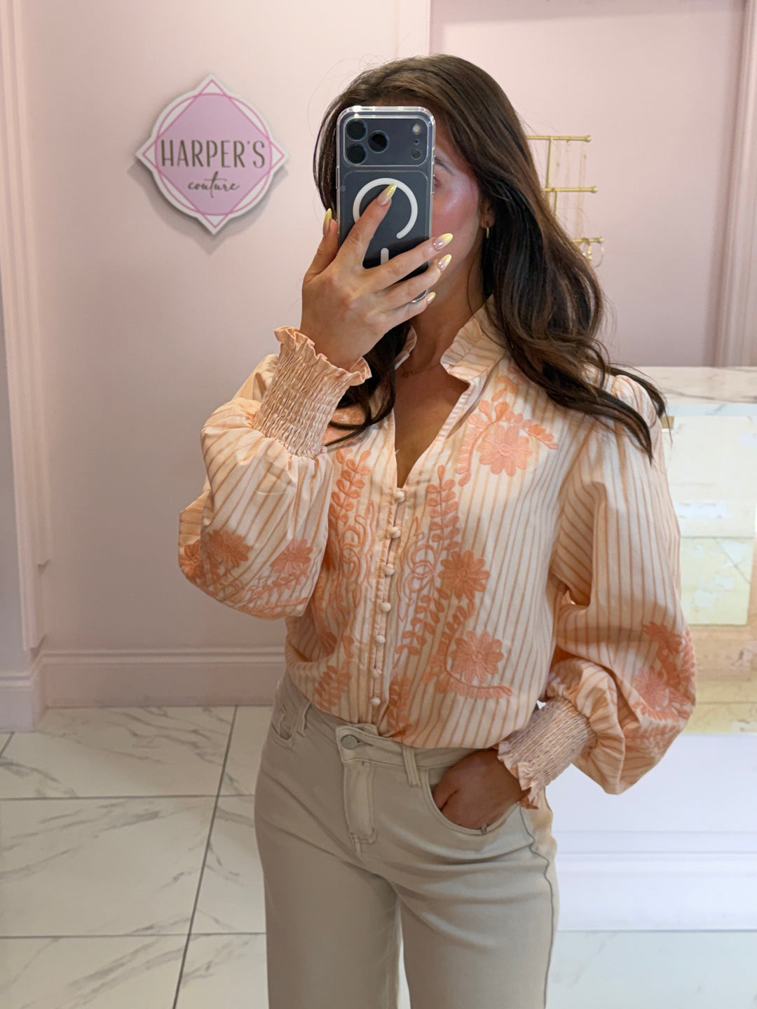 Cherish Coral Embroidery Detail Shirt/Blouse