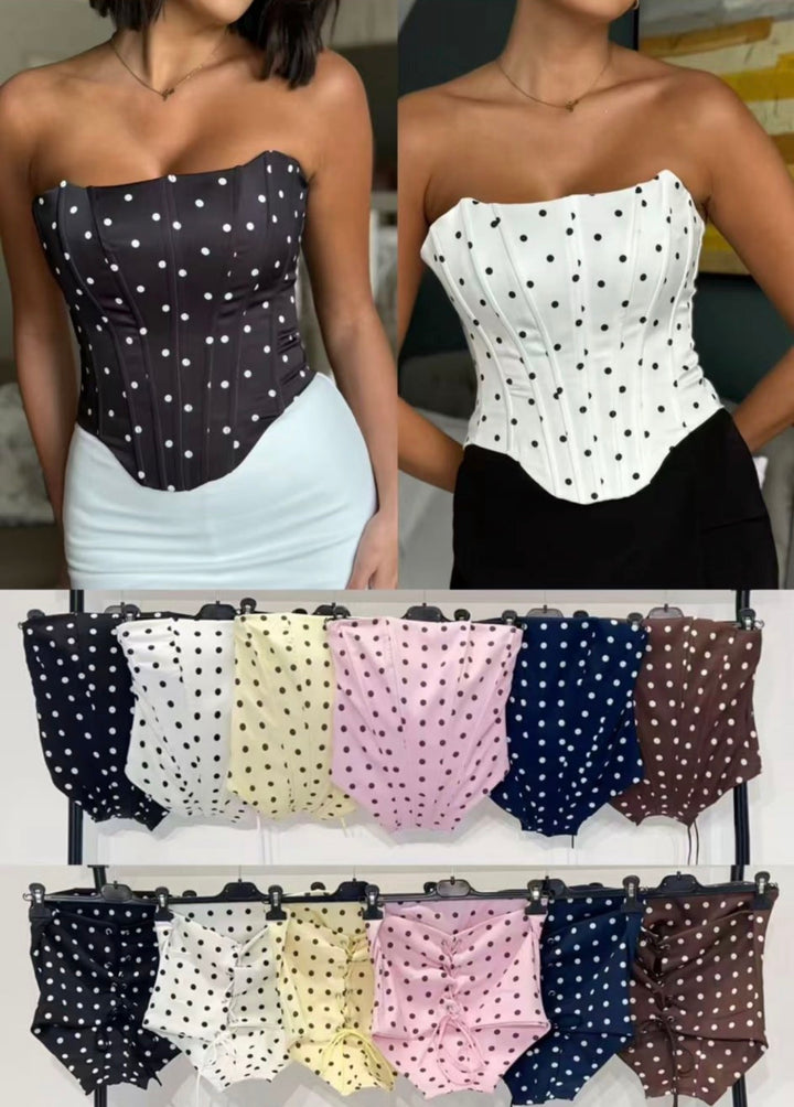 Dottie Polka Dot Lace Up Back Corset Top