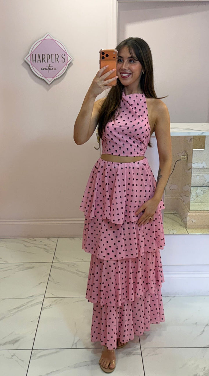 Laura Polka Dot Tiered Skirt &amp; Top CoOrd