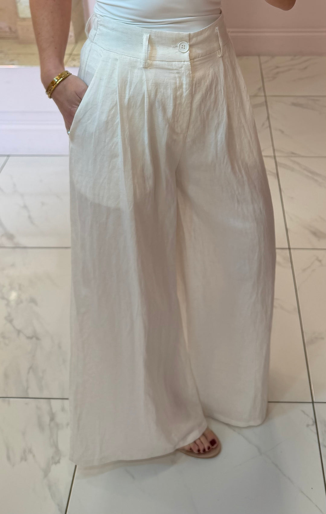 Isla Linen Look Wide Leg Belted Trousers