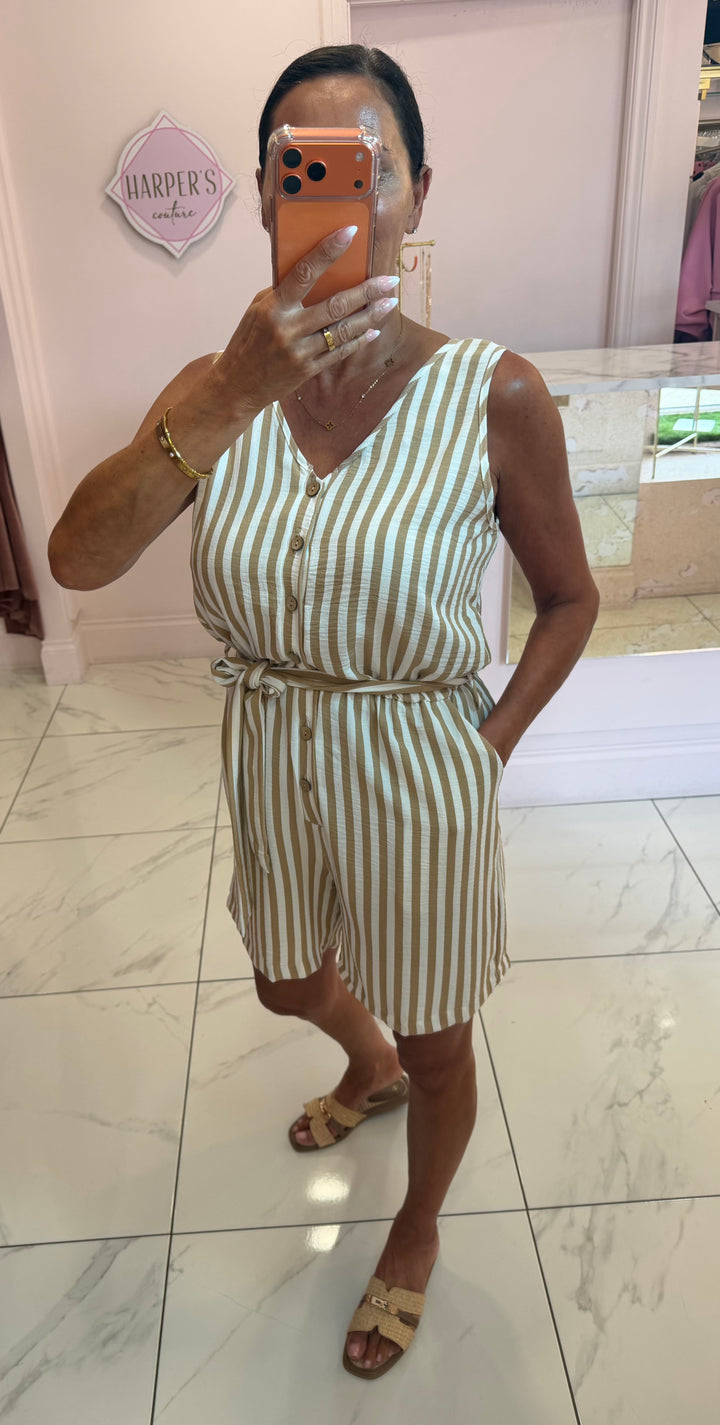 Serena Stripe Tie Belted Playsuit