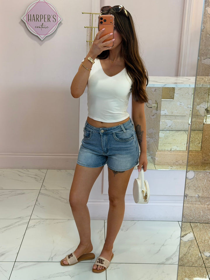 Billy Plait Detail Denim Shorts