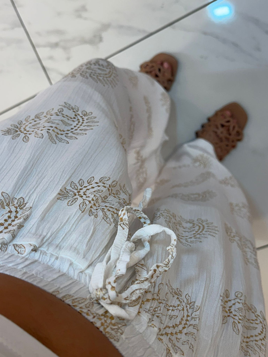 Harriet White &amp; Gold Paisley Pattern Trousers