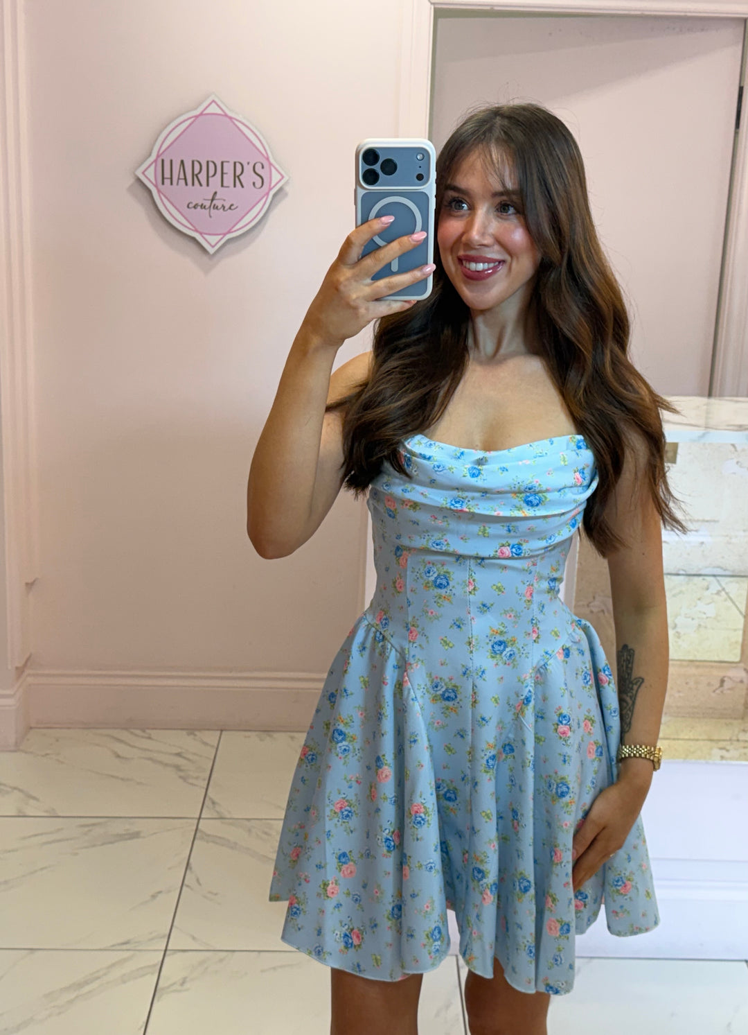 Winona Blue Floral Skater Dress
