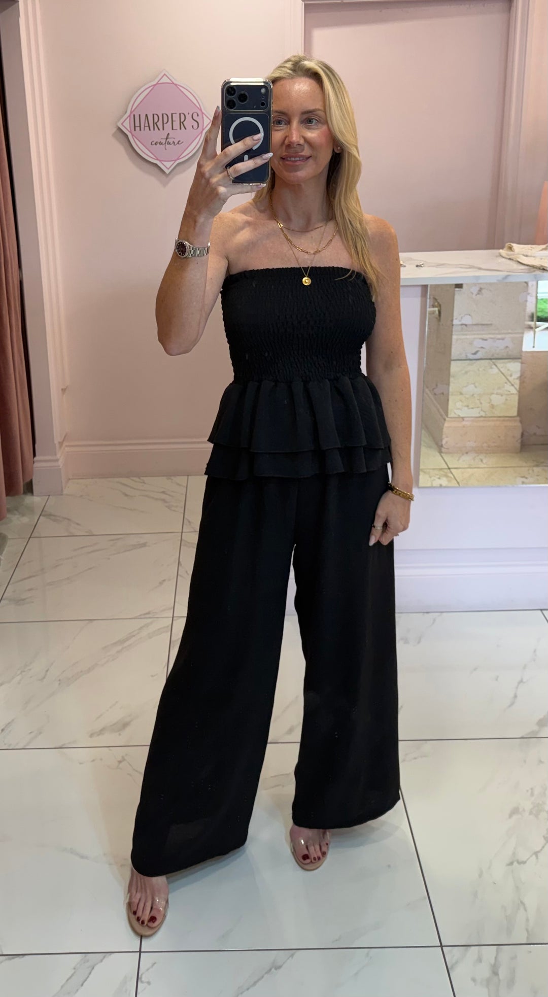 Bianca Black Bandeau Top &amp; Trousers Co Ord