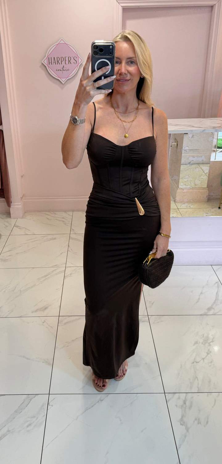 Winnie Chocolate Corset Style Maxi Dress
