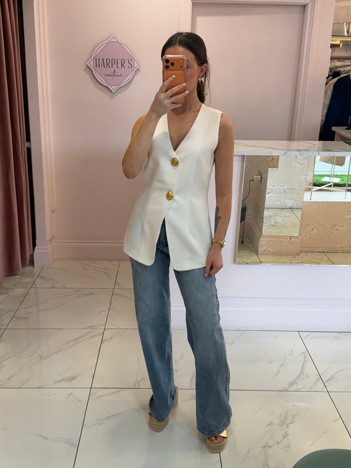 Darcy White Tailored Waistcoat with Buttons