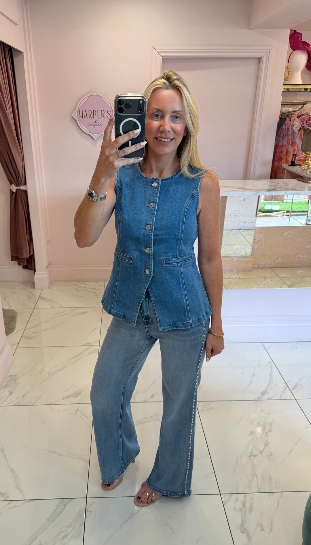 Elodie Denim Button Detail Waistcoat