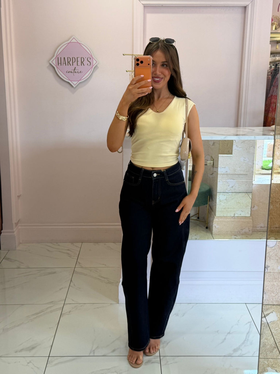 Loretta V Neck Cup Insert Short Sleeve Top