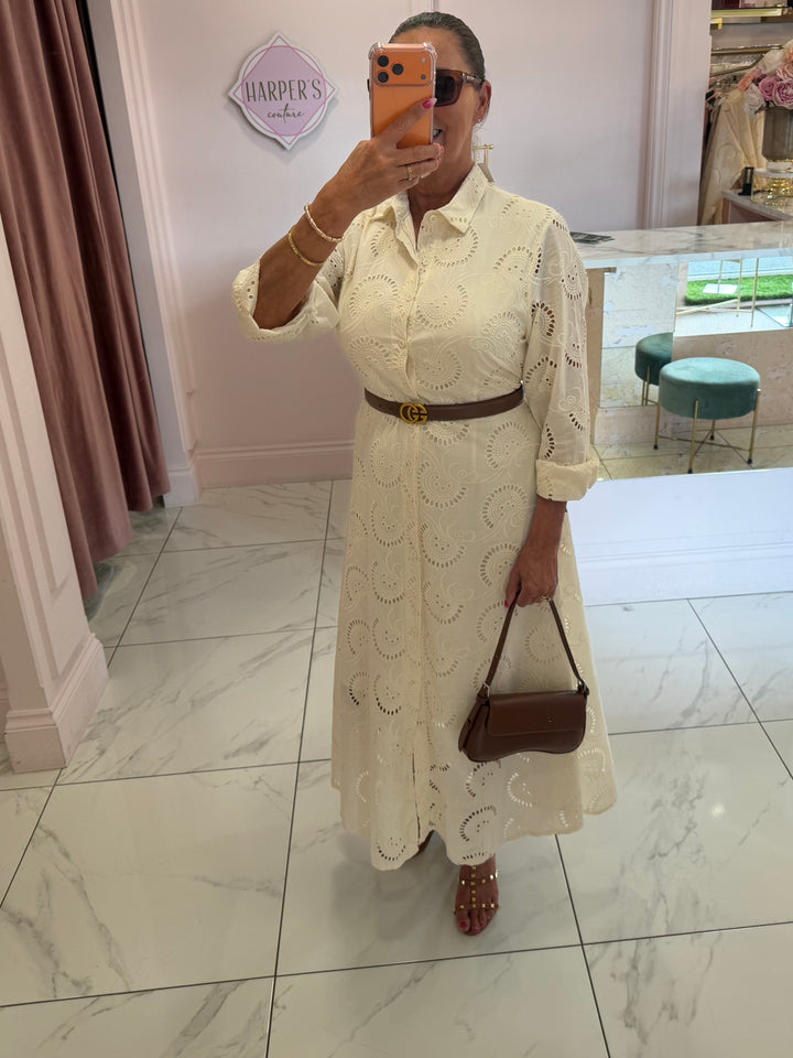 Posy Cream Broderie Anglais Print Dress