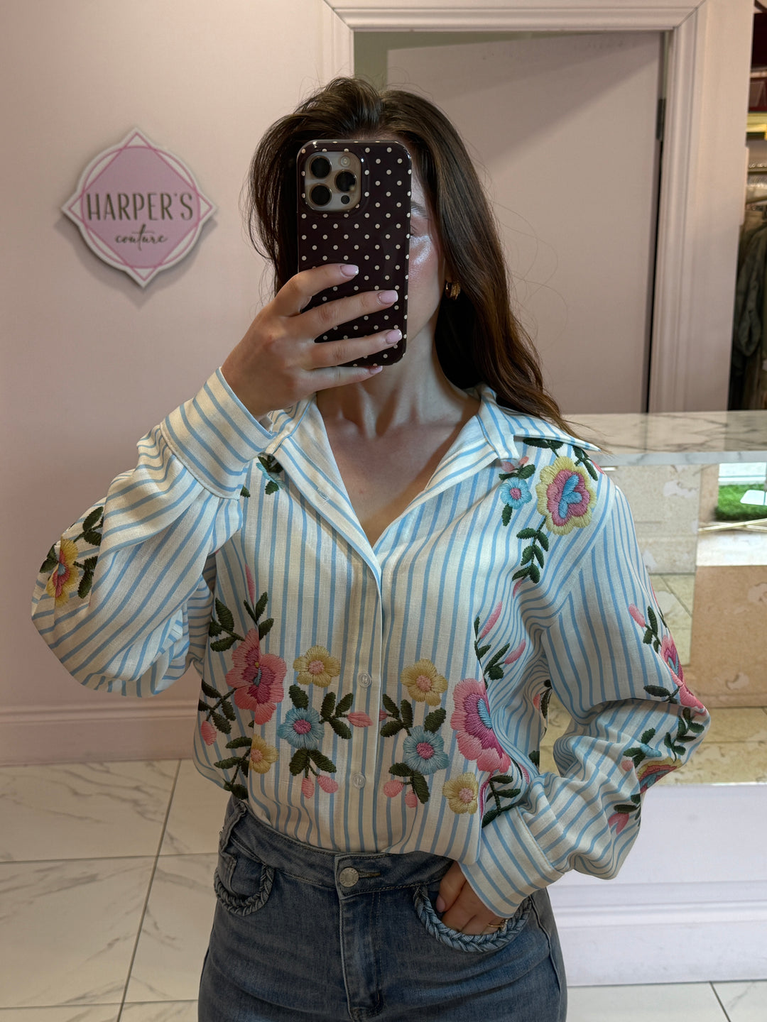 Kara Stripe &amp; Floral Print Detail Shirt/Blouse