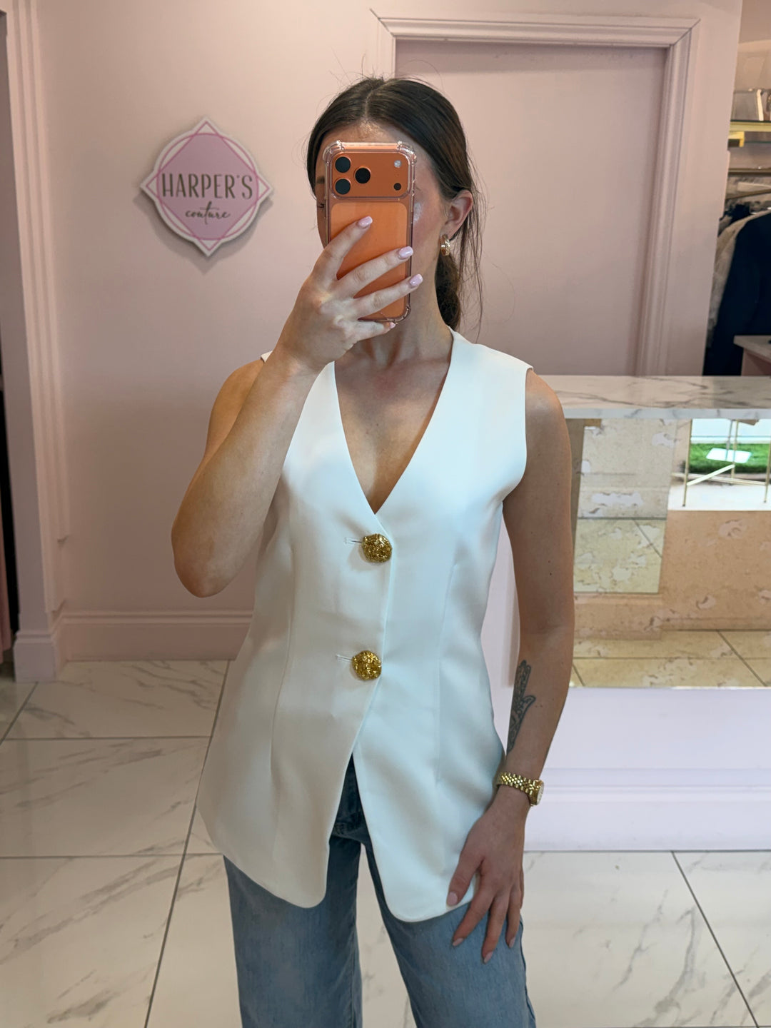 Darcy White Tailored Waistcoat with Buttons