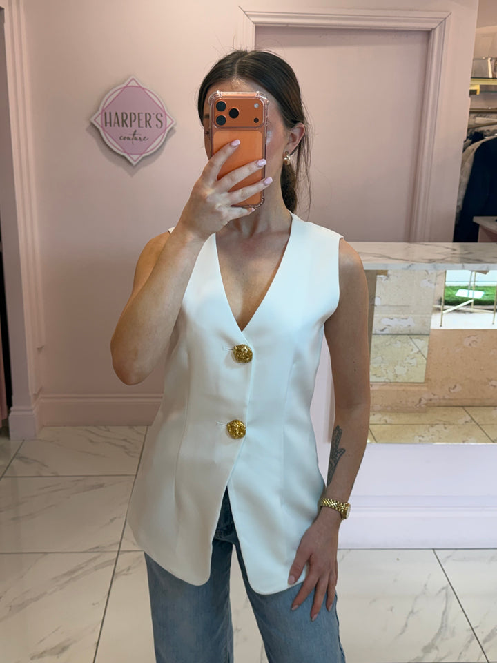 Darcy White Tailored Waistcoat with Buttons