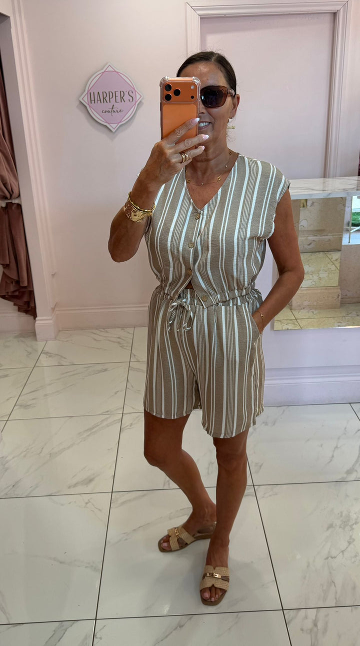Leni Striped Top &amp; Shorts Co Ord Set