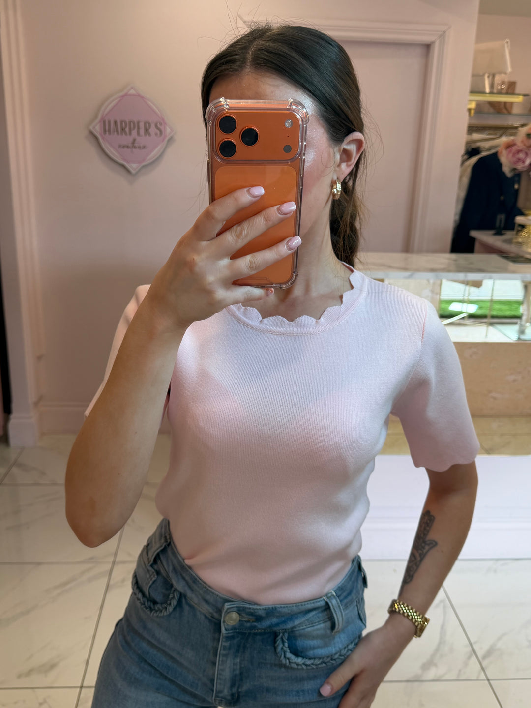 Pia Scallop Edge Fine Knit Top