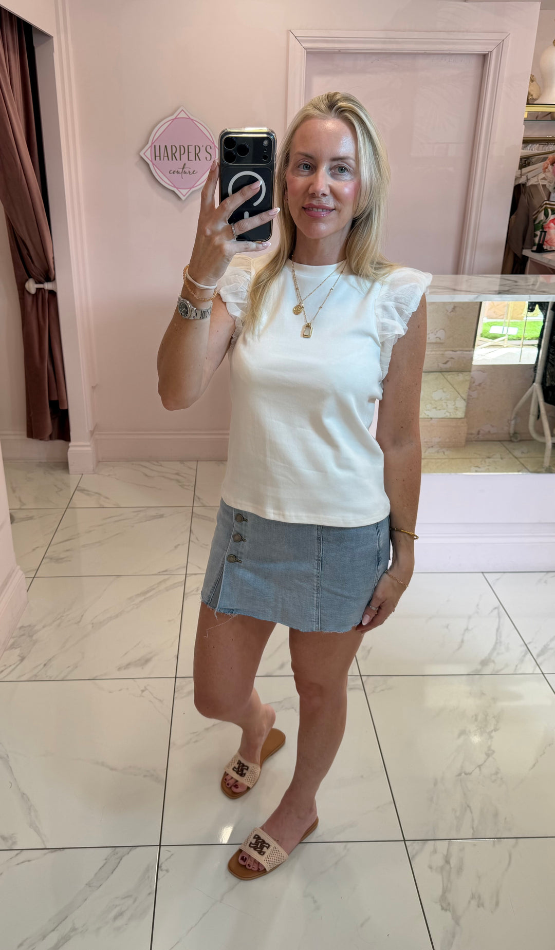 Saskia Soft Stretchy Denim Button Front Skort