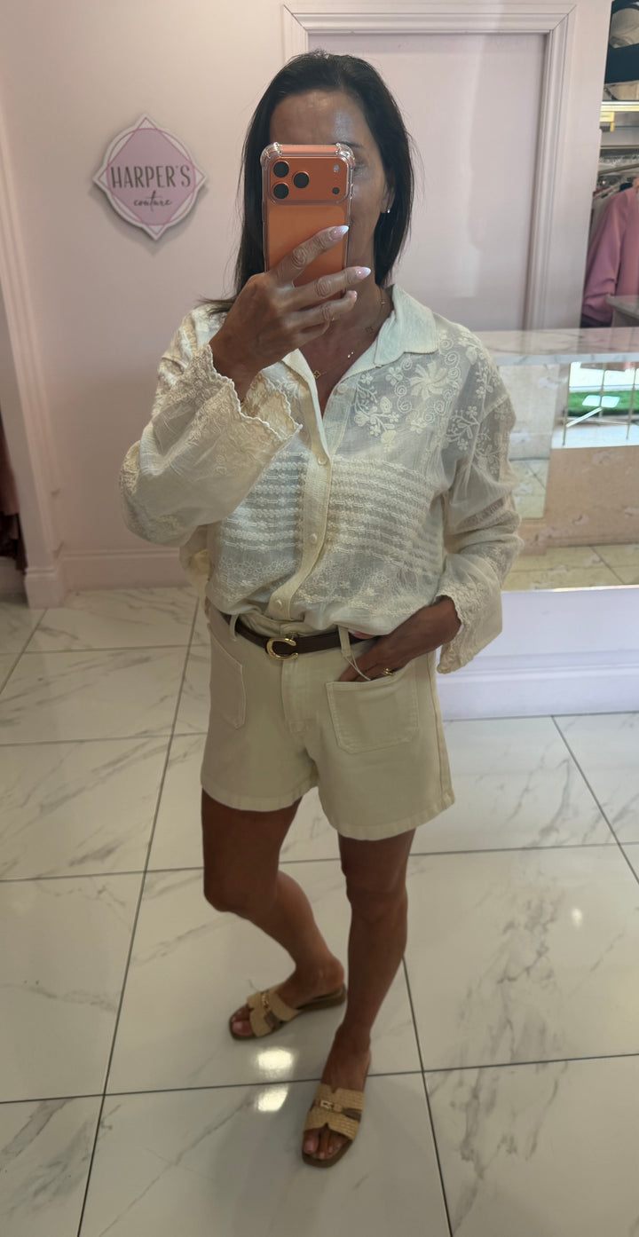 Faith Cream Embroidery Detail Shirt Blouse