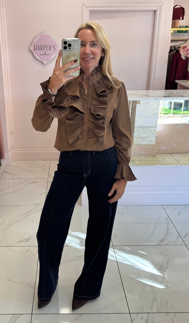 Ella Ruffle Front &amp; Cuff Detail Blouse