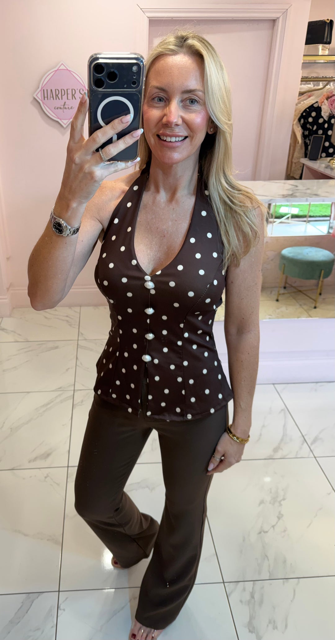 Ester Polka Dot Halterneck Top