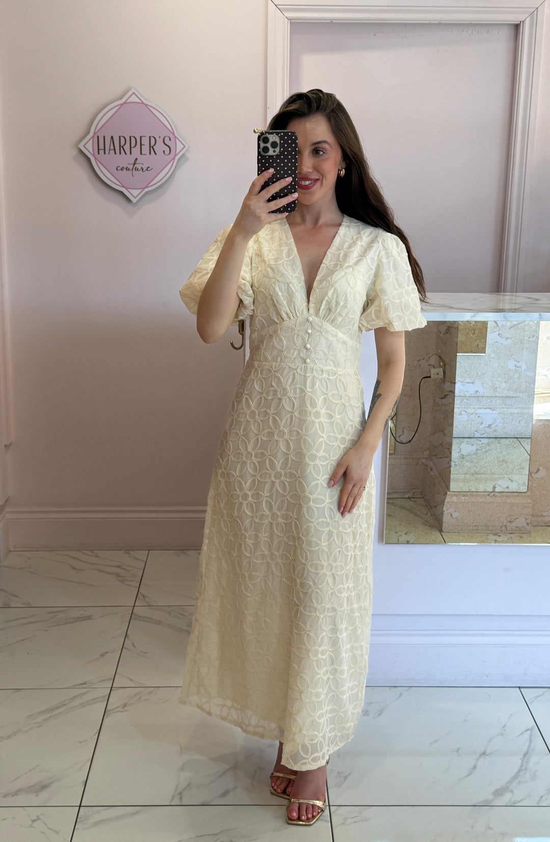 Elsa Cream Floral Embroidered Print Dress