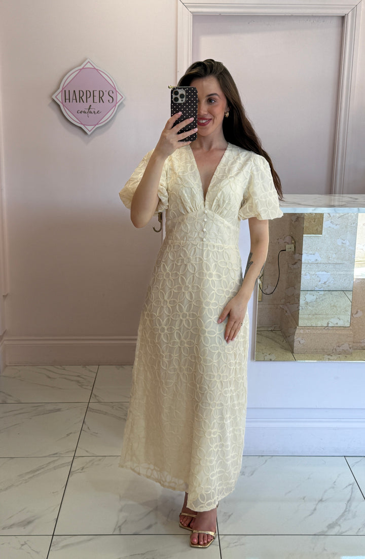 Elsa Cream Floral Embroidered Print Dress