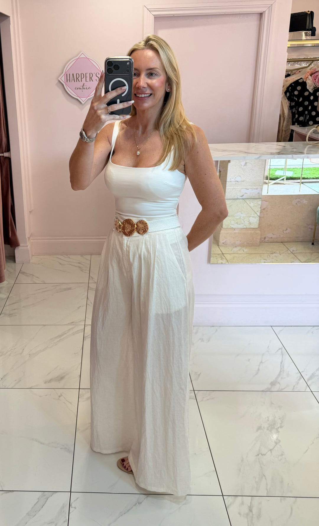 Isla Linen Look Wide Leg Belted Trousers