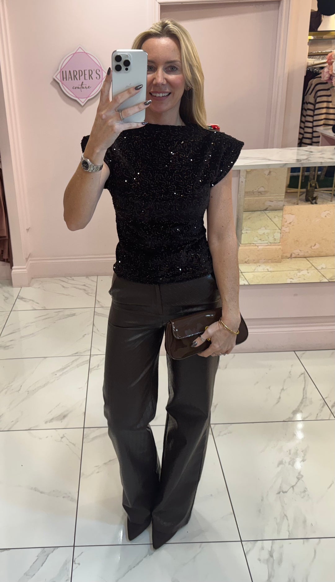 Beckie Faux Leather Wide Leg Trousers