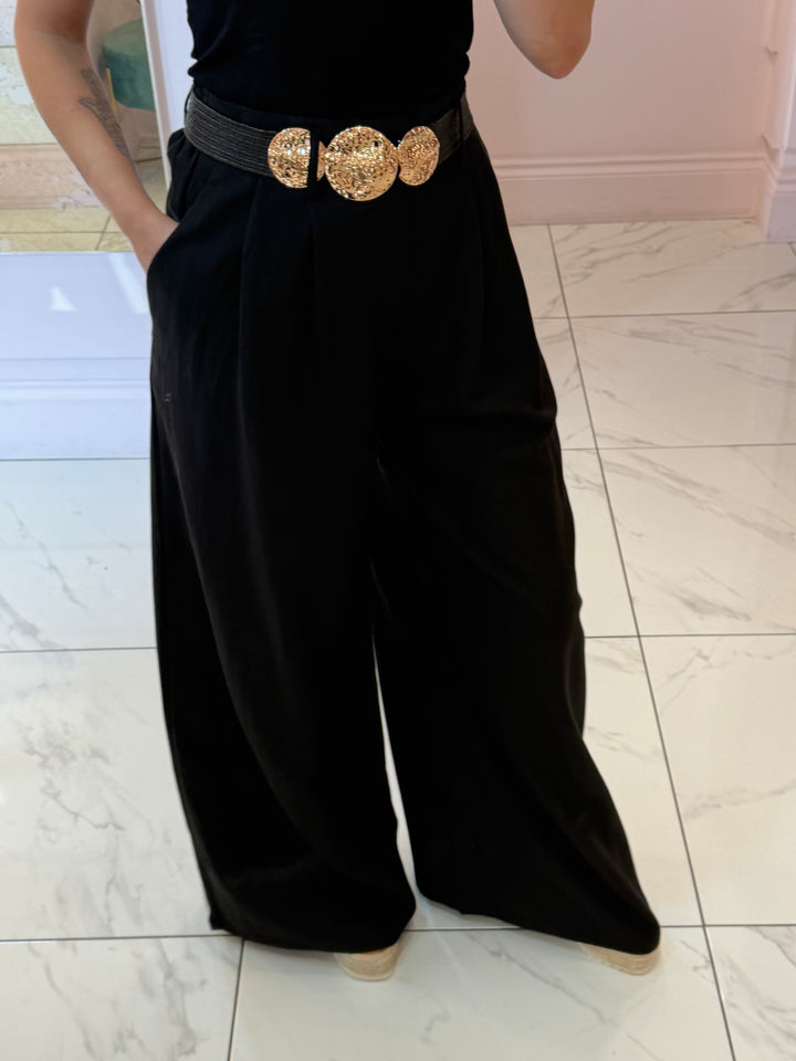 Isla Linen Look Wide Leg Belted Trousers
