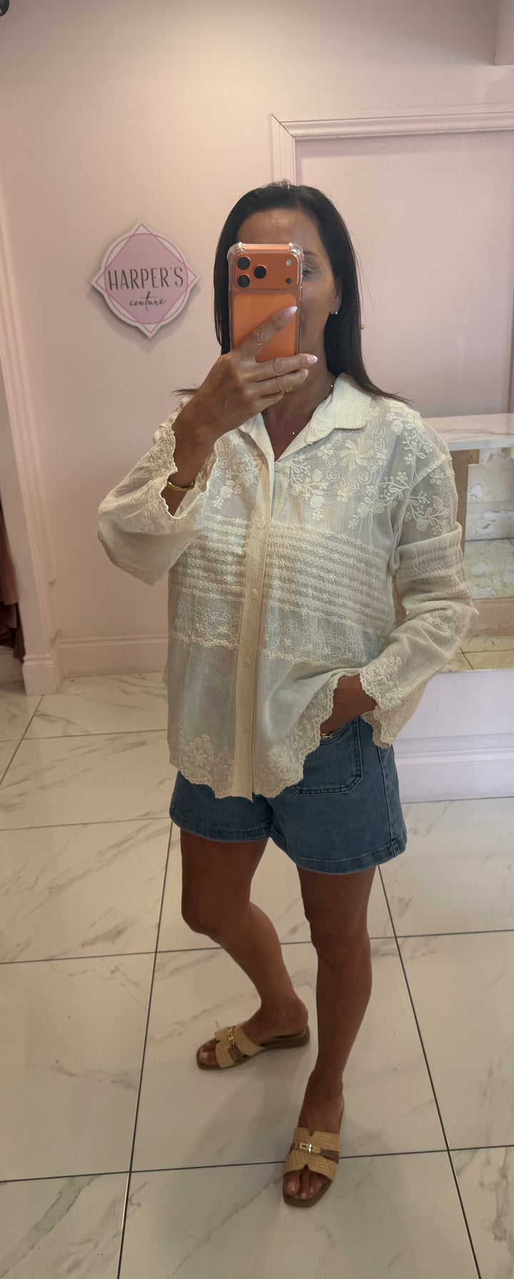 Faith Cream Embroidery Detail Shirt Blouse