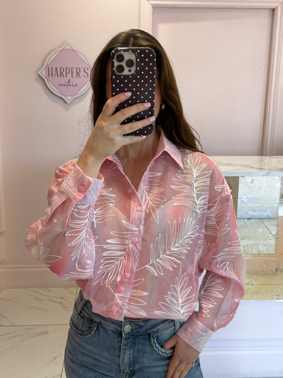 Elle Embroidered Leaf Detail Shirt/Blouse
