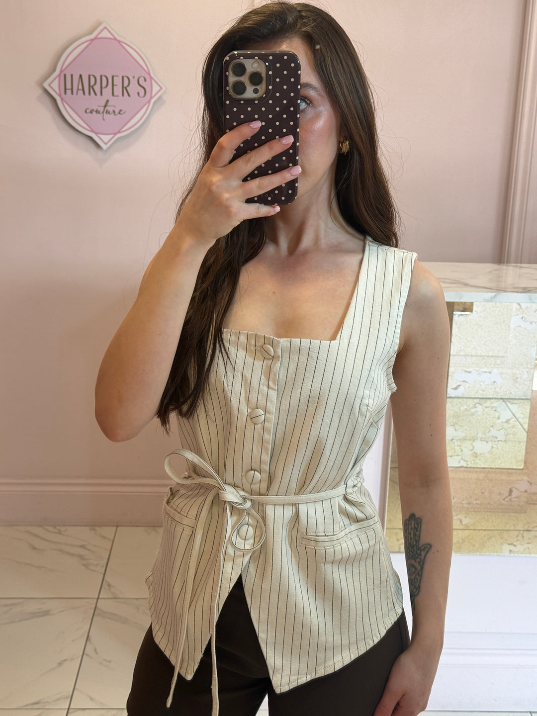 Matilda Striped Detail Waistcoat With Detachable Tie Belt