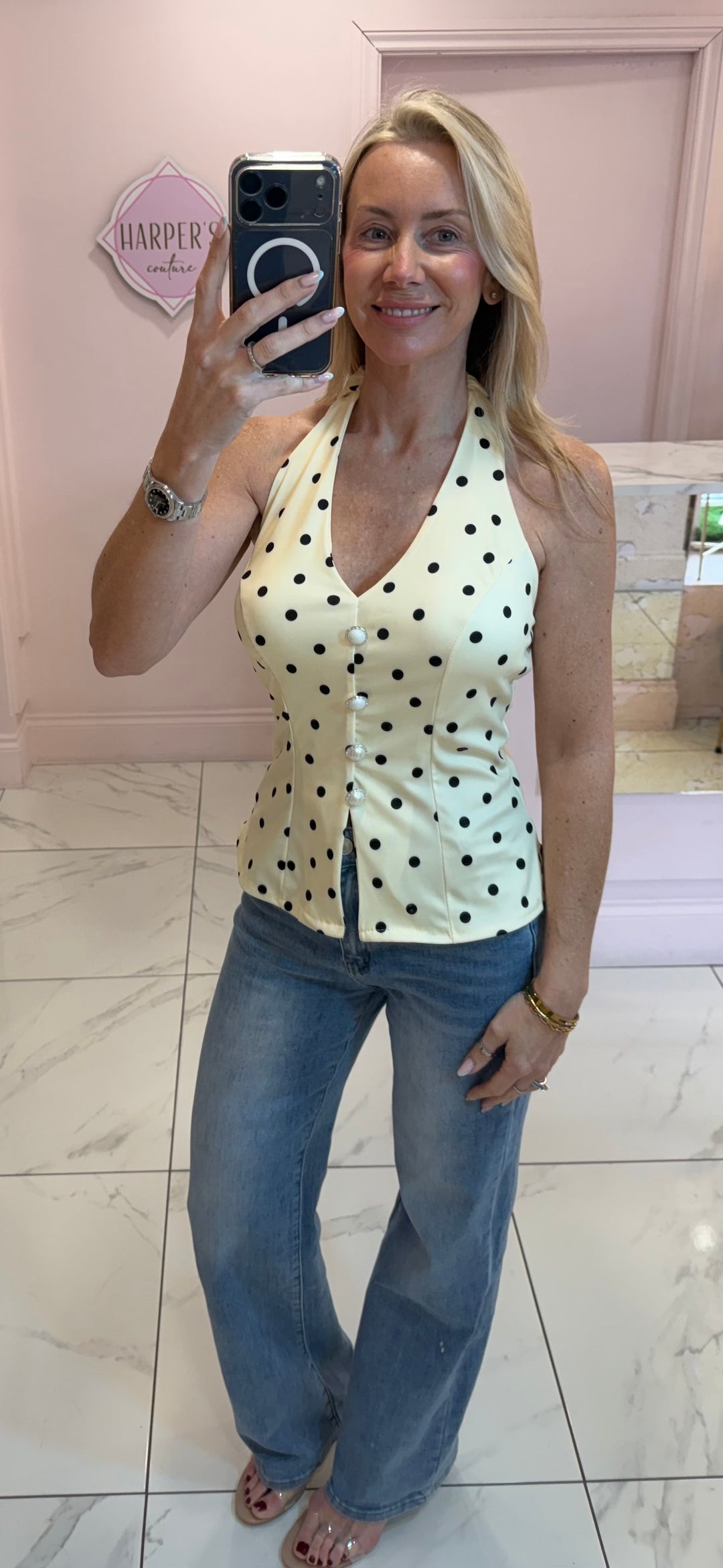 Ester Polka Dot Halterneck Top