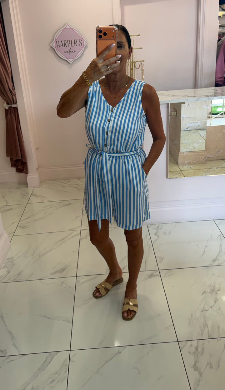 Serena Stripe Tie Belted Playsuit